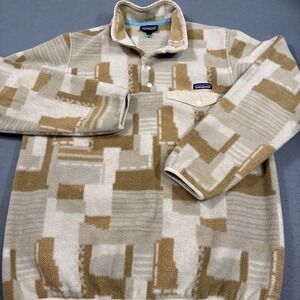 Patagonia Synchilla XL || Beige and Cream Geo Fleece Pullover Vintage 90a